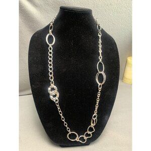 Silver Tone Chunky Oval & Rope Link Chain Necklace